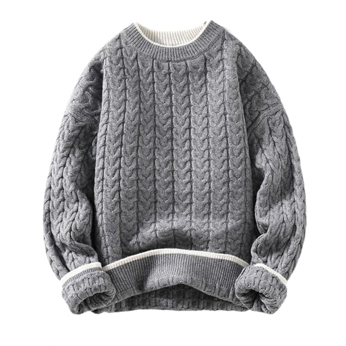 Mens Warm Knit Pullovers Fashion O-Neck Patchwork Casual Long Sleeves Knitted