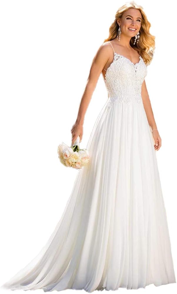 CupocupaWedding Dress for Bride 2020,Beach Vintage A Line Backless Boho Lace Summer Wedding Dresses Women Plus Size Wedding Dress