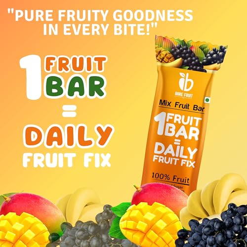 Image of BAREFRUIT 100% Mix Fruit Bar | Healthy Breakfast Diet Energy Snacking Bar For Kids & Adults | Plant Based Protein & Fibre - Rich In Vitamin A, C | No Added Sugar, Zero Preservatives | Pack of 6 (150g)