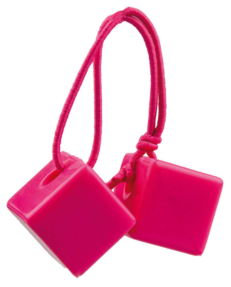 Cube queue de cheval à deux perles, 5 pièces, rose, bleu, jaune, violet, vert, sur carton à suspendre (390 x 295 x 265)