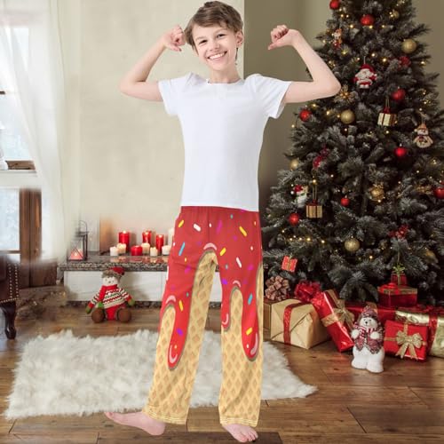 Boys' Pants Deep Red Ice Cream Joggers Elastic Long Bottoms Trousers Sweatpants with Pockets Size 6-142