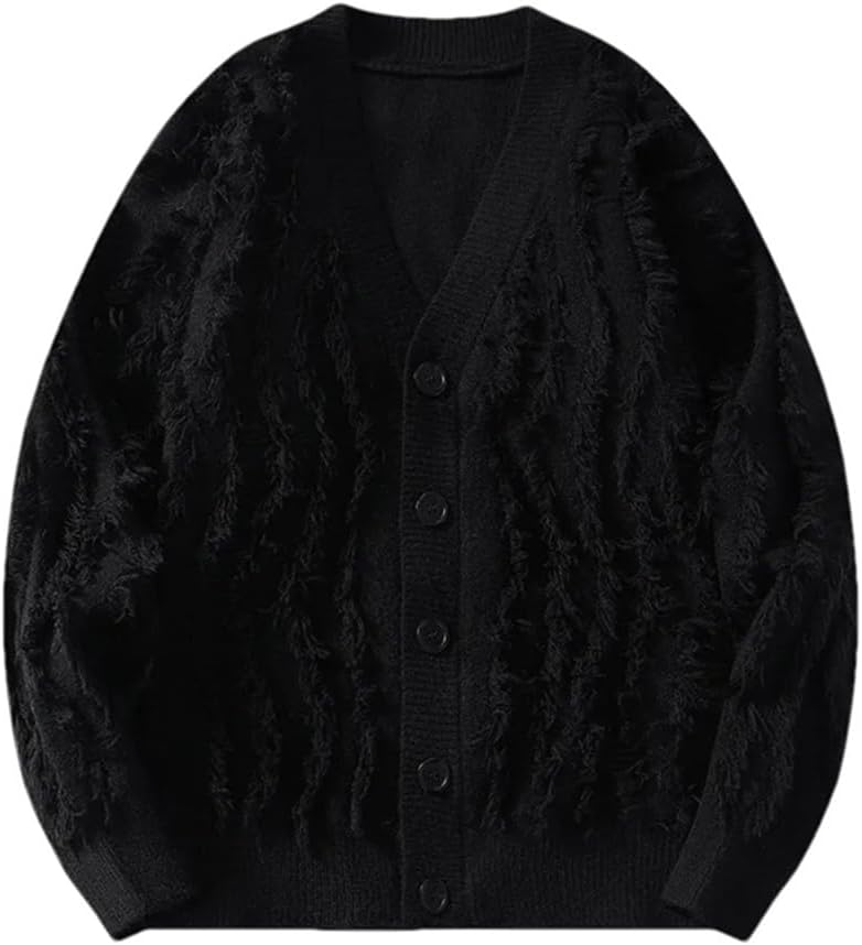 Men's V-Neck Long-Sleeved Cardigan Spring and Fall Korean Knitted Retro Loose Street Style Jacket