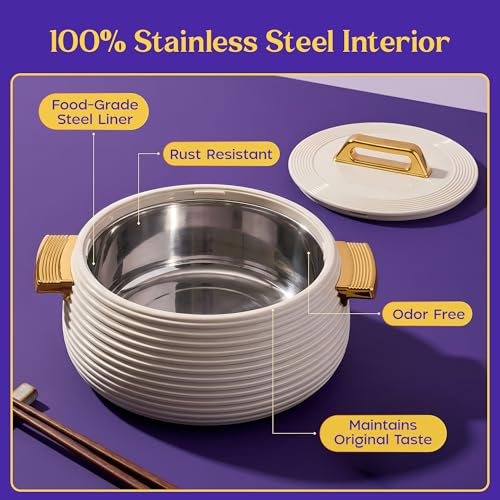 Image of SELVEL Smart Pot Insulated Casserole | Stainless Steel Inner | Luxury Gold Finish Handles & Lid | Double Wall Hot Pot for Roti, Chapati, Rice & Curry | Elegant Serving Casserole (LT Grey, 1100 ML)