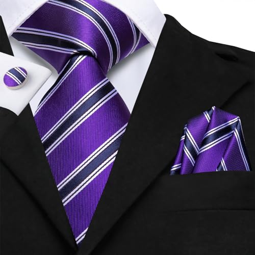 Image of Dubulle Mens Paisley Striped Tie Woven Necktie for Men and Handkerchief Cufflinks Set Wedding Formal Business