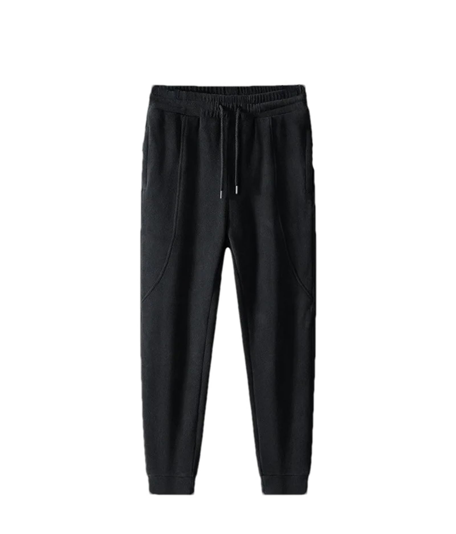 Mens Winter Fleece Trousers Zip Pockets Thick Warm Sweatpants Drawstring Elastic High Waist Jogger Pants