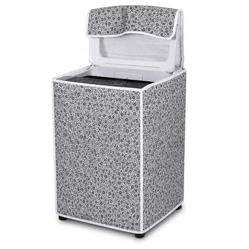 Image of DALUCI Top Load Fully Automatic Washing Machine Cover | Waterproof & Dustproof Polyester Fabric with Zipper | Protective Cover for Washing Machine (Black & Grey, 59X59X86 CM)