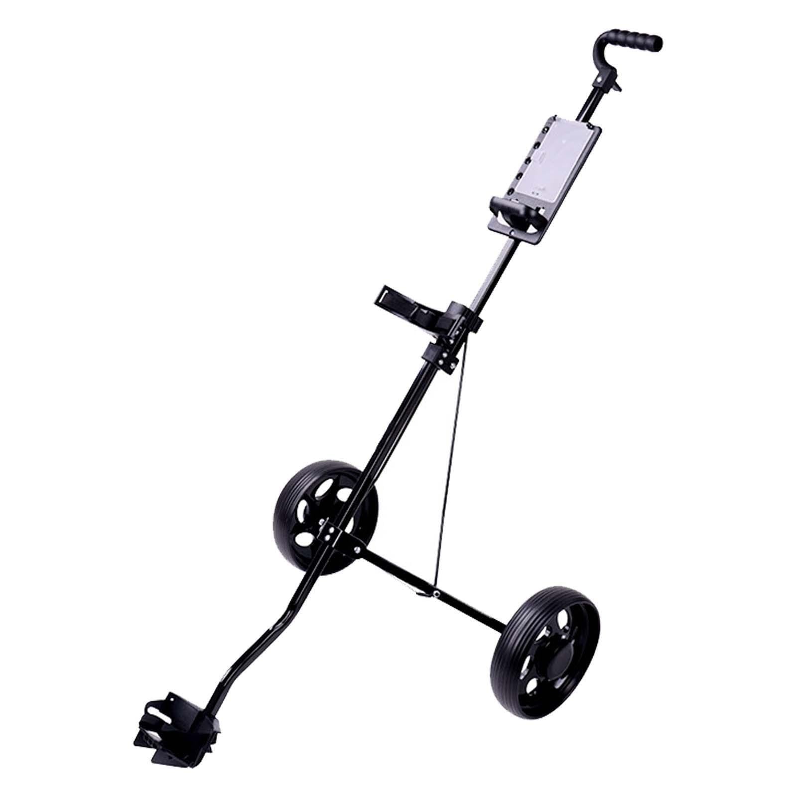 Golftrolley mit großem Fassungsvermögen, ideal für den Transport von Golftaschen auf dem Golfplatz. Der zweirädrige Schiebe und Ziehwagen ist aus