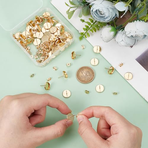 UNICRAFTALE 60pcs 18K Gold Plated Cabochon Blanks Stud Ear 10mm Earrings Post Trays Stainless Steel Earring Bezels Trays Post Cup Stud Findings with Loop and Ears Back for Earring Jewelry Making - Image 4