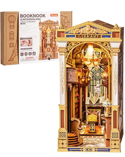 Image of Rolife Book Nook Kits 3D Wooden Puzzle for Adults - Library of Wonders 258-Piece DIY Booknook Building Kit Baroque Architecture Model Bookshelf Decor Craft Gift for Adult Book Lovers