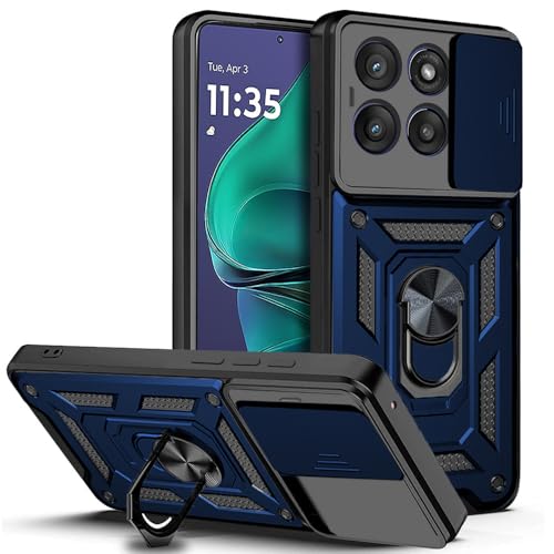Image of AESTMO Tough Armor Compatible with Motorola Moto Edge 60 Stylus 5G Bumper Back Case Cover | Ring Holder & Sliding Camera Shield Cover | 360 Degree Protection Back Case Cover (Blue)