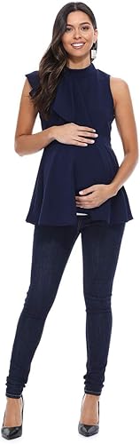 Miniatura 2 de My Bump Camiseta de peplum con volantes laterales en cascada para maternidad y cuello alto (fabricado en Estados Unidos)