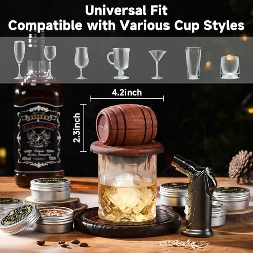 Whiskey Smoker Kit with Torch - 6 Flavors Wood Chips, 2 Glasses, 2 Ice Ball Molds - Cocktail Smoker Infuser Kit, Old Fashioned Drink Smoker Kit, Birthday Bourbon Whiskey Gifts for Men,Dad(NO Butane) - View 8
