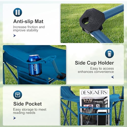 Image of LET'S CAMP Camping Chair 2 Pack Folding Chair with 4-Can Cooler Bag Portable Lawn Chair with Cup Holder,Storage Pocket, Supports 250LBS, Collapsible Chair for Camp, Beach, Picnic (Blue)