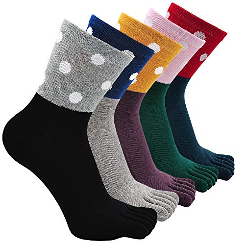 Image of ZAKASA Womens Toe Socks Funny Cat Dog Print Cotton Five Finger Socks Novelty Athletic Running Crew Ankle Socks Size 6-9