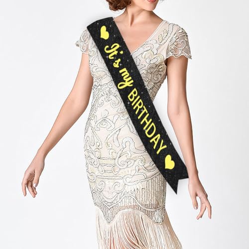 Image of Vuzvuv It's My Birthday Birthday Sash, Glitter Birthday Sash with Foil Letters Birthday Party Decor for Women, Girls