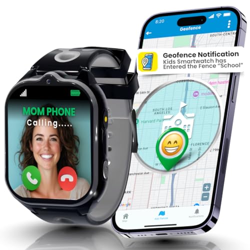 Black Emojikidz kids smartwatch with camera and SOS button — the cheapest pick here, with a SIM preinstalled but no warranty length published.