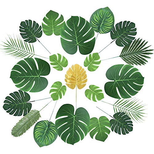 Auihiay 70 Pieces 10 Kinds Artificial Tropical Palm Leaves Jungle Leaves Decorations For Hawaiian Party Decorations Beach Birthday Luau Party Decorations #TOP3