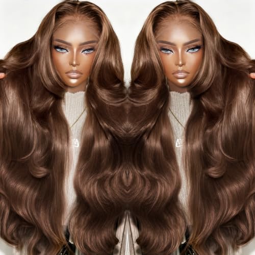 Gusif 200% density Chocolate Brown Human Hair Wig 12A 13x4 Body Wave Lace Front Wigs Human Hair Colored Body Wave Lace Frontal Wigs Brown Wig Human Hair for Women