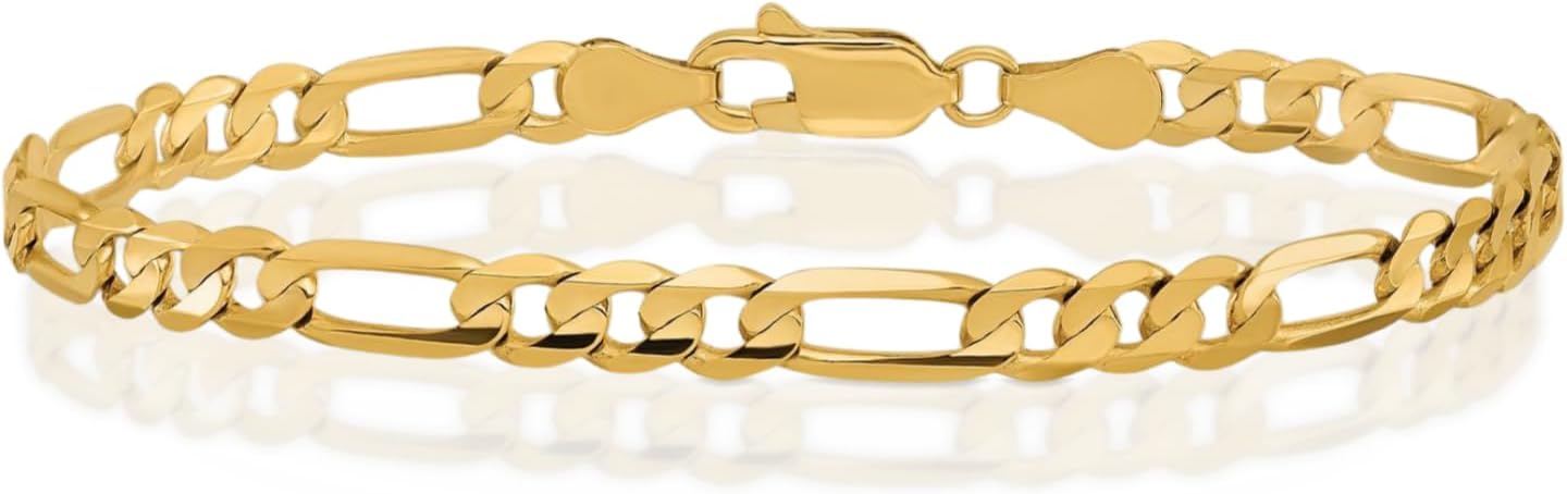 IceCarats 10K Solid Yellow Gold Concave 4.5mm Thick Figaro Chain Link Bracelet Polished