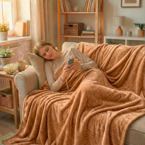 ECODE® Manta Termica Electrica Grande 180x130 para Cama y Sofa, Apagado Automatico, Mando con 3 Niveles de Calor - Tejido UltraSuave, Protección Calentamiento, Cable desmontable