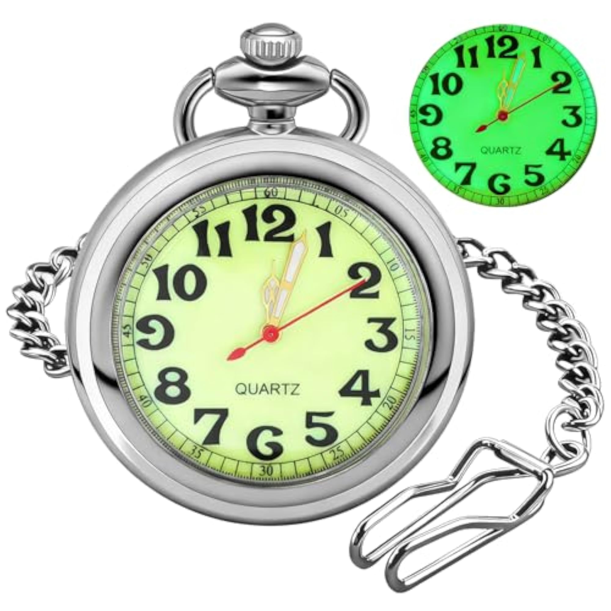 Silver Yellow Classic Arabic Numeral Men's Quartz Pocket Watch