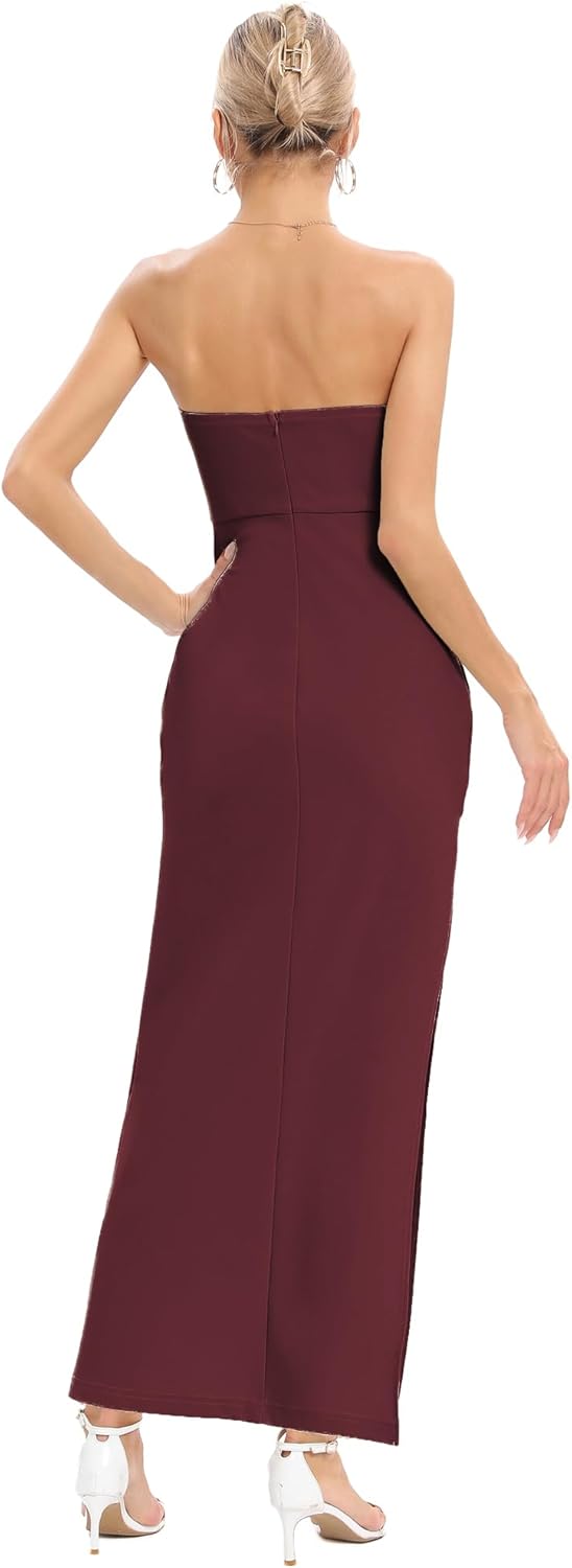 JLCNCUE Women's Tube Strapless Maxi Dress Side Slit Bodycon Dresses Sleeveless Off Shoulder Backless Cocktail Dress 295 - Image 3