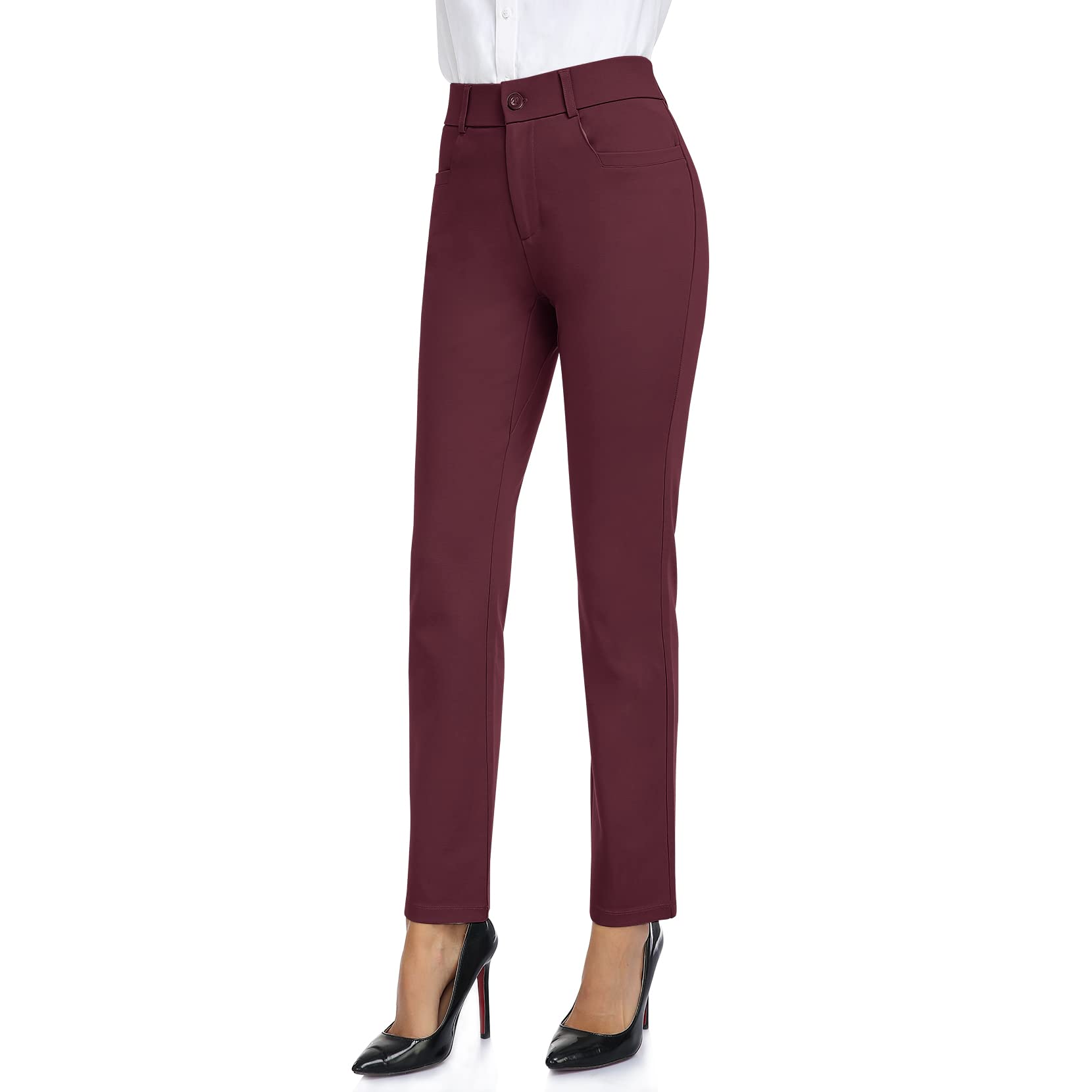 RIMLESS 7 Women Wrinkle Free Relaxed Fit Pants Straight Leg Trousers Dressy Slacks