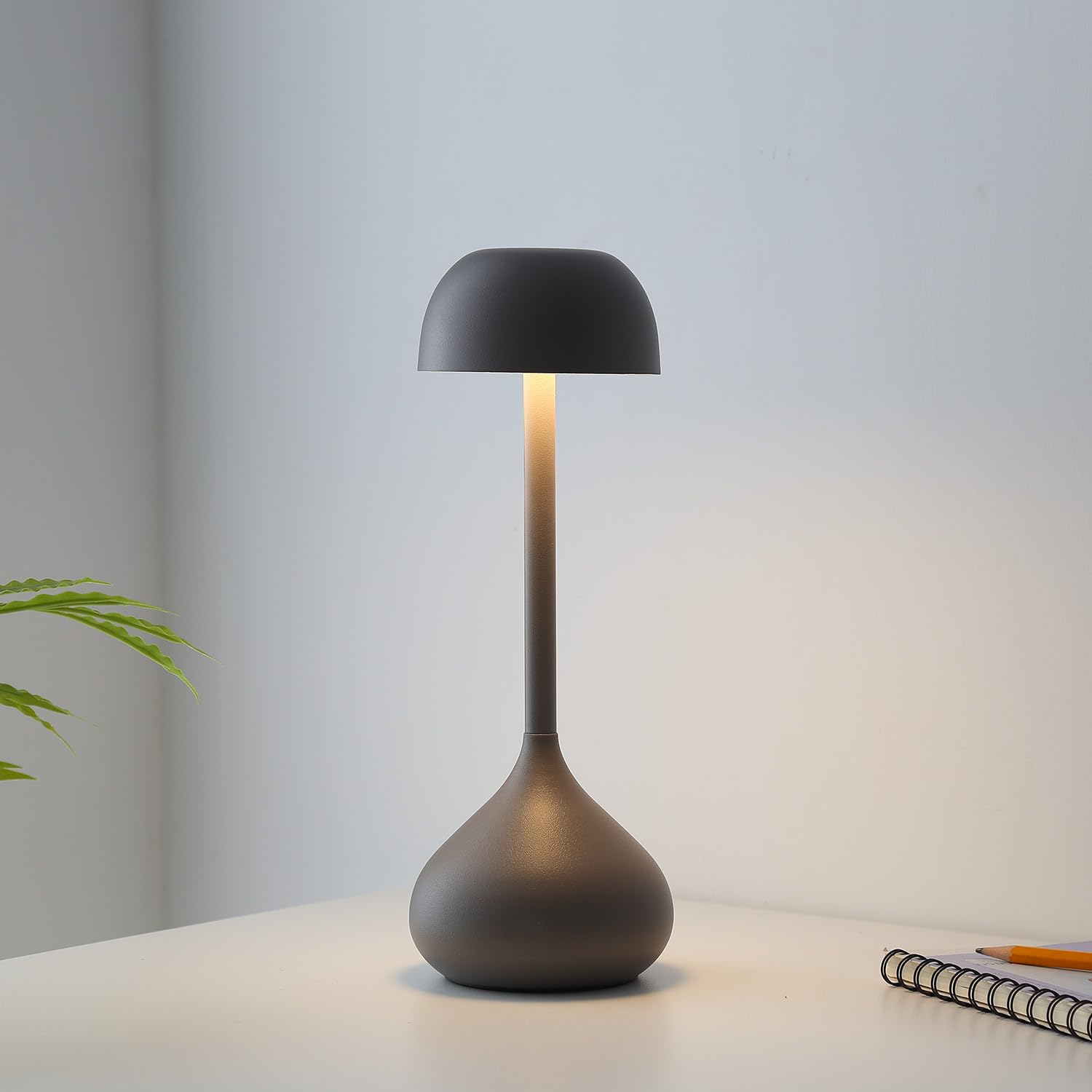 EaEa LED Tischlampe Kabellos Dimmbar Akku Lampe mit Touch Control, Vaseform Tischleuchte USB Aufladbar 3000k-6000k Moderne Dekorative ohne Kabel Nachttischlampe, für Restaurant, Schlafzimmer,Grau