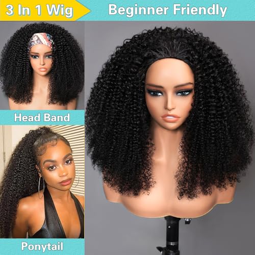 Kinky Curly Human Hair Half Wig 200% Density Glueless Drawstring Wig