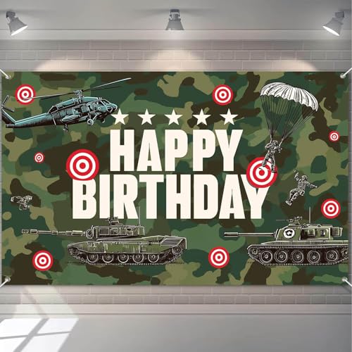 Image of HOMETITUTE Military Happy Birthday Banner Tank 71x43 Inch