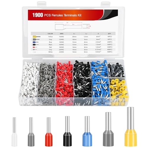 Nilight 1900PCS Wire Ferrule Terminals Kit 22 20 18 16 14 12 10 AWG