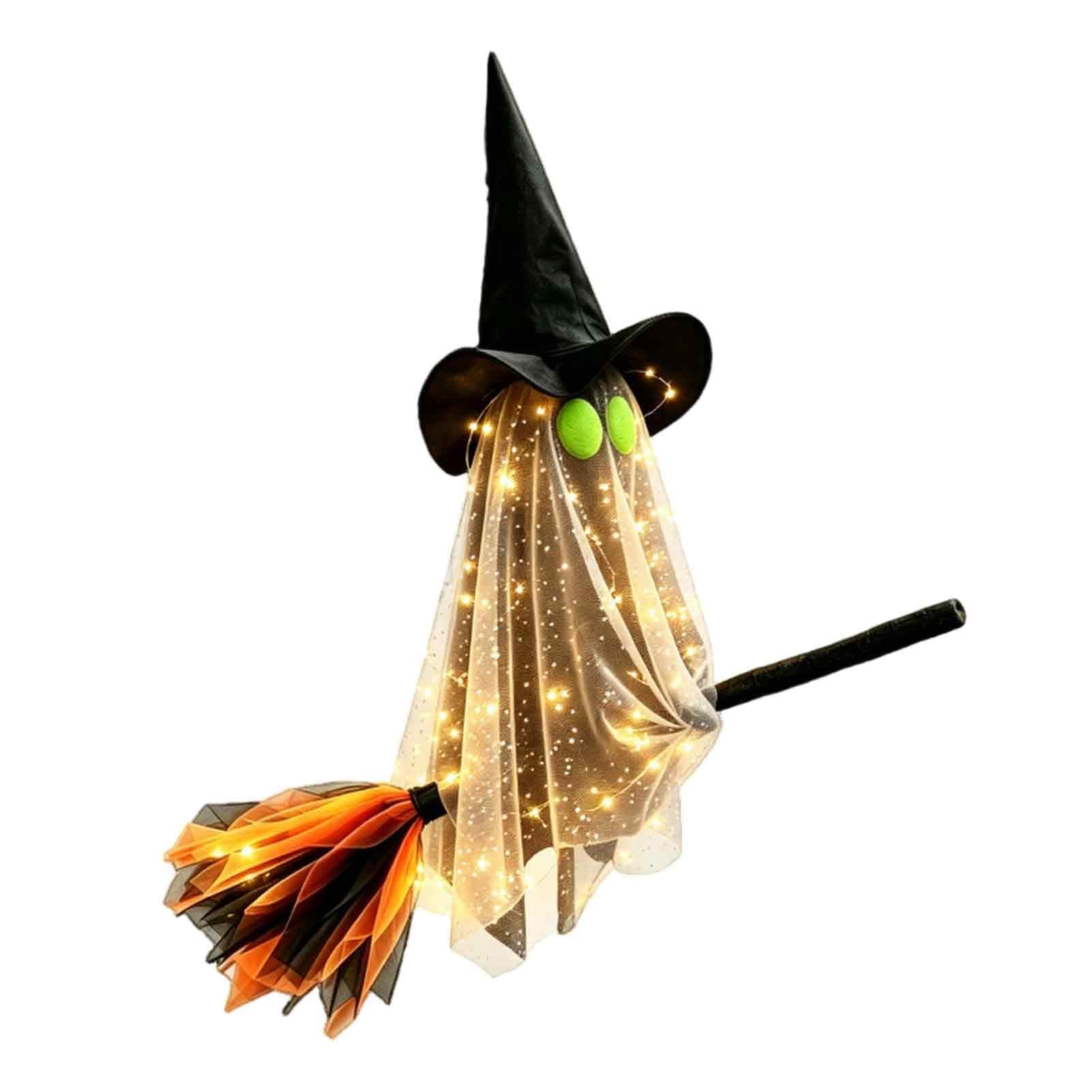 Pasisuu Lighted Hanging Ghost with Witch Hat, Spooky Halloween Decor