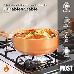 Fruiteam 10pcs cookware set ceramic nonstick soup potmilk potfrying pans set copper aluminum pan with lid induction gas compatible 1 year warranty mothers day gifts for wife  urban country home decor