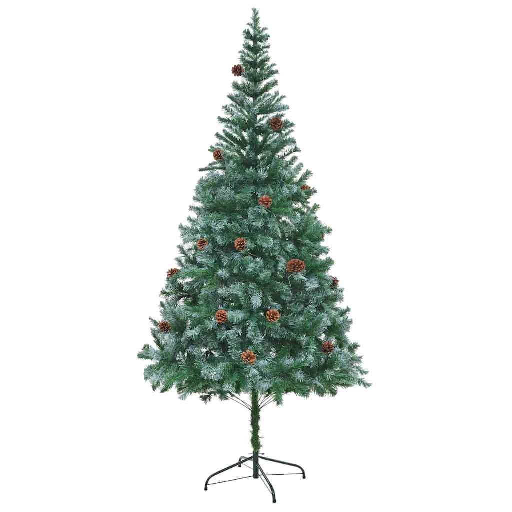 Sztuczna choinka zielona, 210 cm, PCW i stal, z 300 diodami LED o ciepłej białej barwie, 8 trybów, do użytku wewnątrz i na zewnątrz, łącznie z kulkami i koronką, świąteczna dekoracja