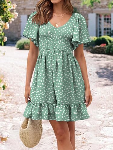 Image of UEAL Womens Cute Floral Smocked V Neck Flutter Sleeve Sundress with Pockets Casual Spring Summer Dresses for Women 2026