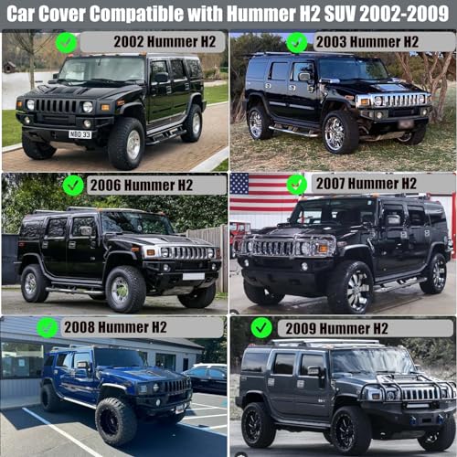 Image of Car Cover Compatible with Hummer H2 SUV 2002-2009,6-Layers 210T Windproof All Weather Waterproof UV Sun Protection Snow Dust Storm Resistant with Straps Outdoor Covers