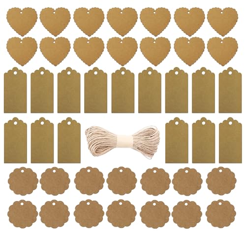 Juego de etiquetas de regalo XXL Navidad de papel kraft con etiquetas - etiquetas y cordón - cordón de yute para manualidades de regalos (1x juego)