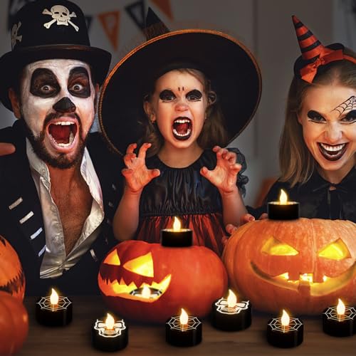 Image of GenSwin Skull Spiderweb Halloween Flameless Candles Battery Operated Timer