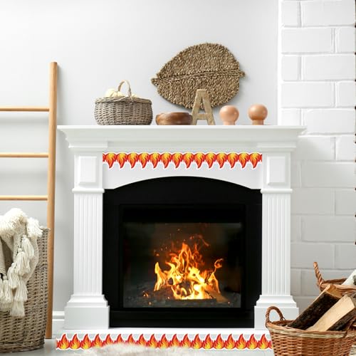 Image of Whaline 65.6Ft Fire Bulletin Board Border Glitter Red Fire Die Cut Trim Border Roll for Back to School Chalkboard Wall Decor