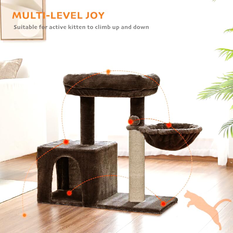 Image of Cat Tree with Scratching Posts, Hammock and Perches (FURR-30 Brown)