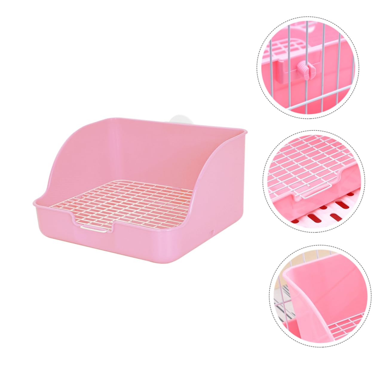 Happyyami Lettiera per Coniglietti Rettangolare in Plastico Rosa, Base Filtrante Anti-Perdita, Controllo Odori, per Addestramento in Casa e Giardino