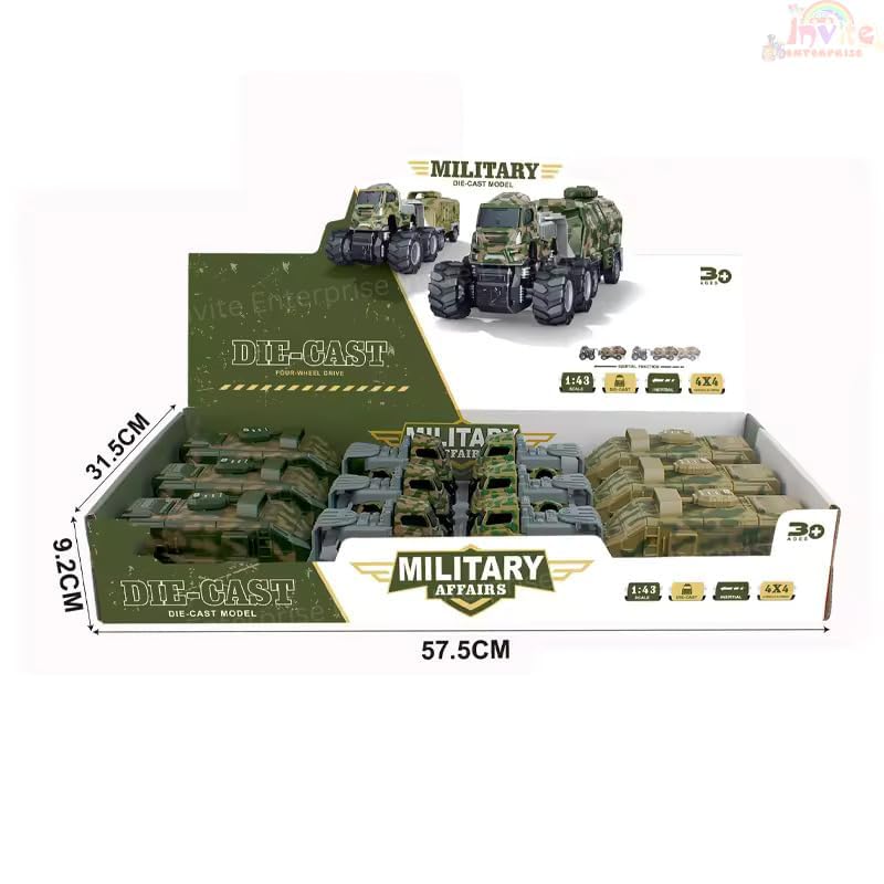Image of 1:43 4WD Diecast Alloy Military Model Truck Toys with Friction Powered Miniature Car Vehicle Toy for Kids, Boys and Girls 【2 Color Trucks = Sent Any 1 Truck】
