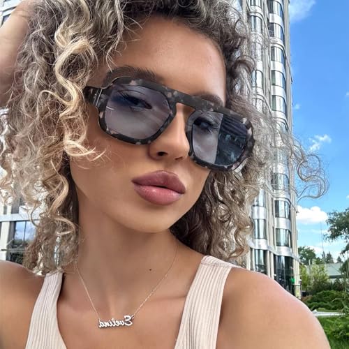 SODQW 2 Packs Trendy Square Sunglasses for Women Men, Vintage Square Aviator Sunglasses Fashion 70s Flat Top Shades2