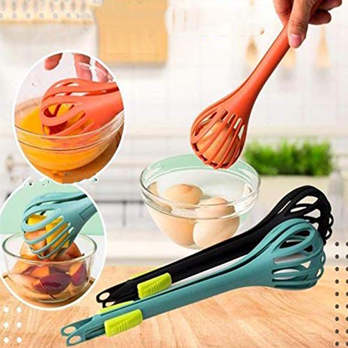 Multi Use Egg Whisk Multi-functional Egg Tongs Manual Blender 3-in-1Egg Beater Food Serving Tongs Egg Separator Spaghetti Noodle Food Tongs Food Mixer Holder for Cooking Mixing Barbecue Green