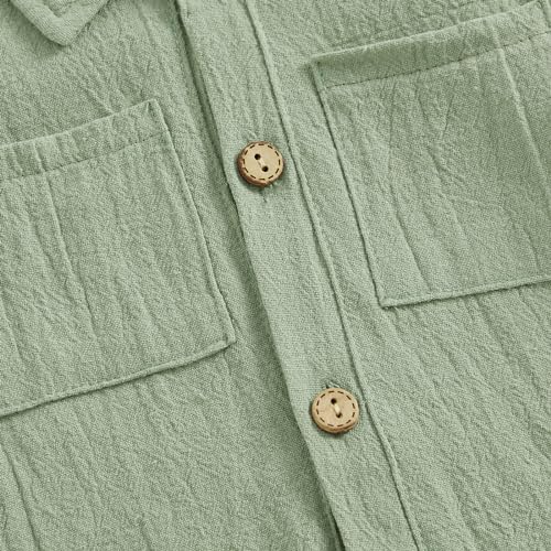 Honganda Newborn Baby Boy Summer Jumpsuit Short Sleeve Button Down Cotton Linen Shirt Romper Gentleman One Piece Outfit thumb #4