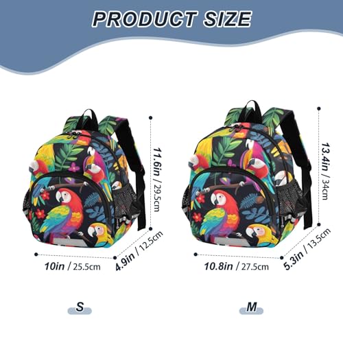 Kid's Backpack for Boys & Girls Toddler Bag Parrot on Trees Backpack with Safety Leash2
