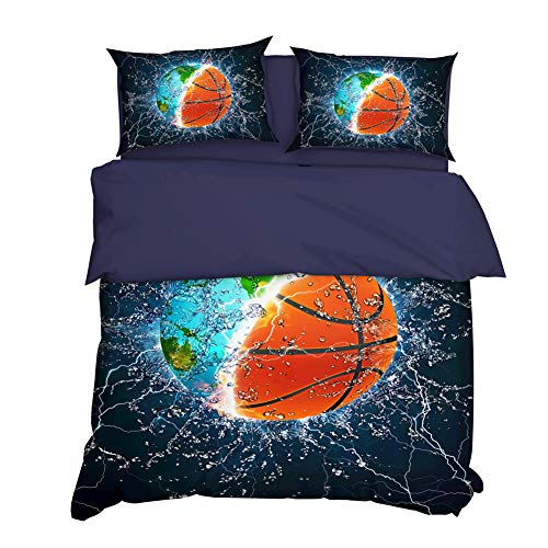 AYMAING Ensemble De Literie Housse De Couette Ensemble 3D Basketball Style Sport Housse De Couette + Oreiller Invisible Zippered Literie Set pour Teen Boys Cover