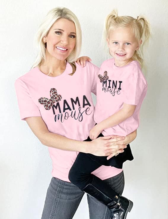 Image of Mommy and Me Matching Shirt Outfit Mama Mini Leopard Love Heart Tshirt Mom Daughter Family Matching Set Clothes