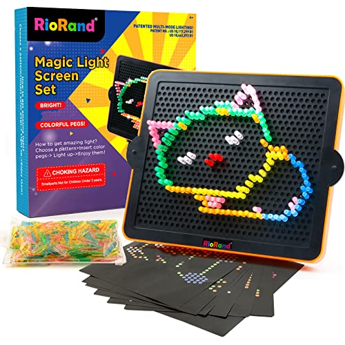 RioRand Juego de pantalla de luz mágica para niños, almohadilla iluminada, tablero brillante, juguetes educativos, regalos con 360 clavijas y 10 plantillas para niños y niñas a partir de 4 años