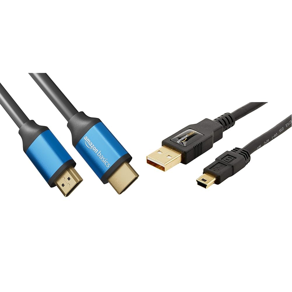 amazon basics Flexible HDMI Cable (Black, 4K@60Hz, 18Gbps), 3 Ft Usb 2.0 Cable - A-Male To Mini-B - 6 Feet (1.8 Meters), Black